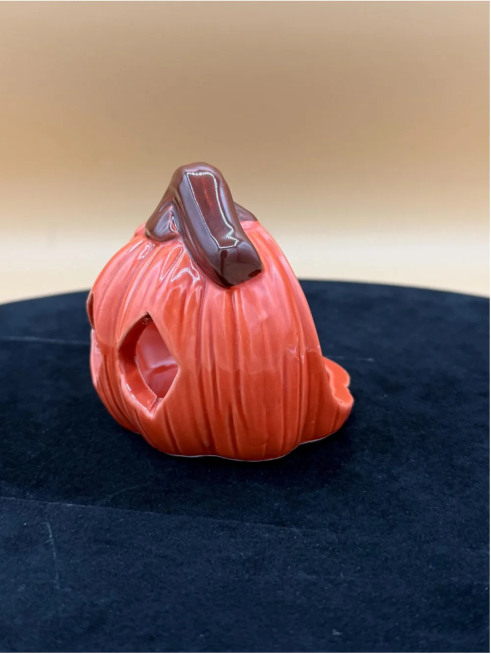Ceramic Pumpkin Tealight Candle Holder Luminary Orange Brown Fall Halloween